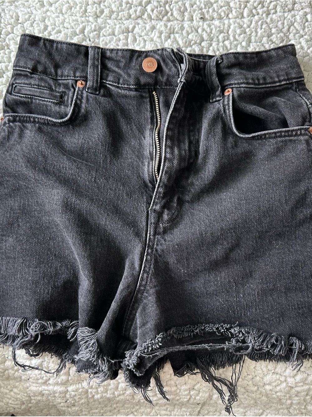 Zara Black Raw Hem Denim Shorts